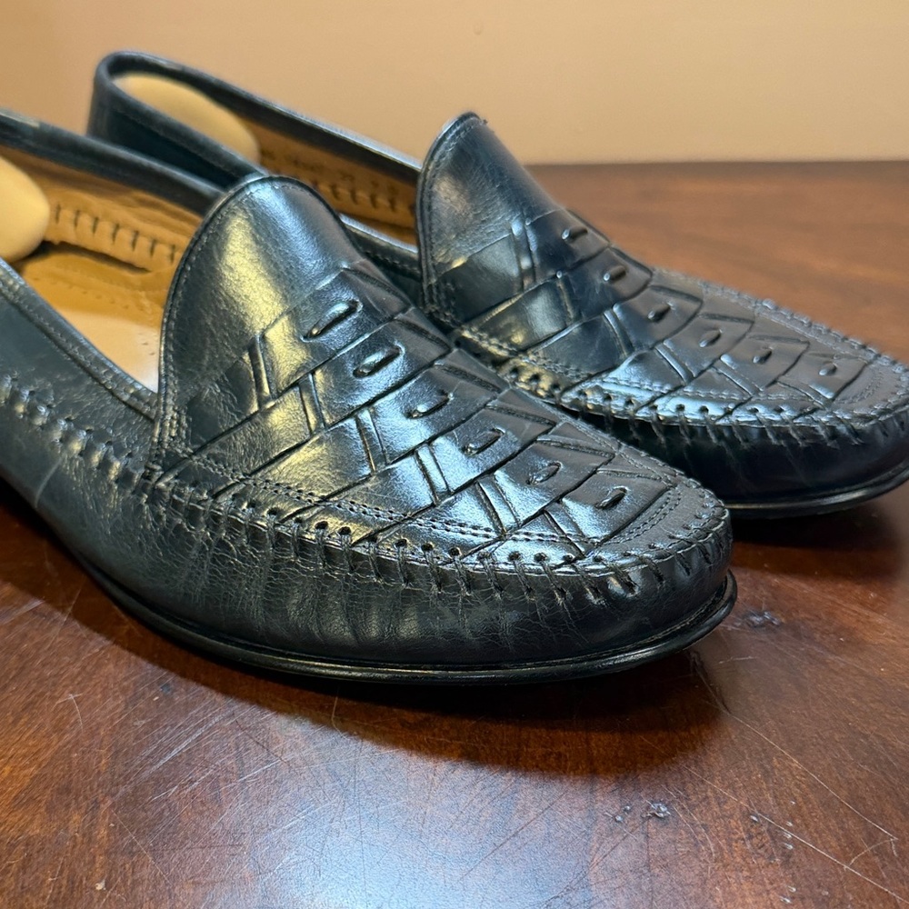 Florsheim Men's Black Woven Leather Slip-Ons - Picture 2 of 7